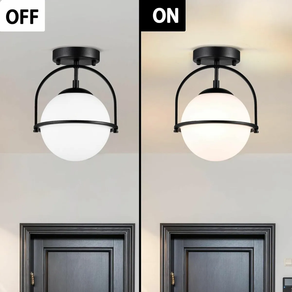 Black Globe Ceiling Light with 18cm Frosted Glass - Image 4