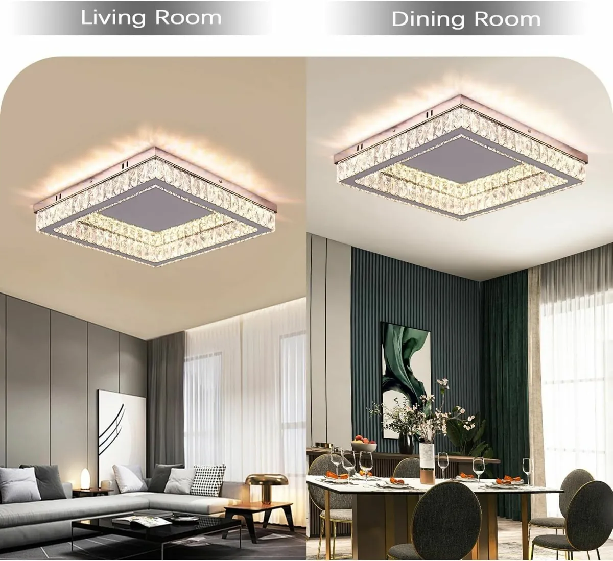 Dimmable 17.7 inch Square Crystal LED Ceiling - Image 4