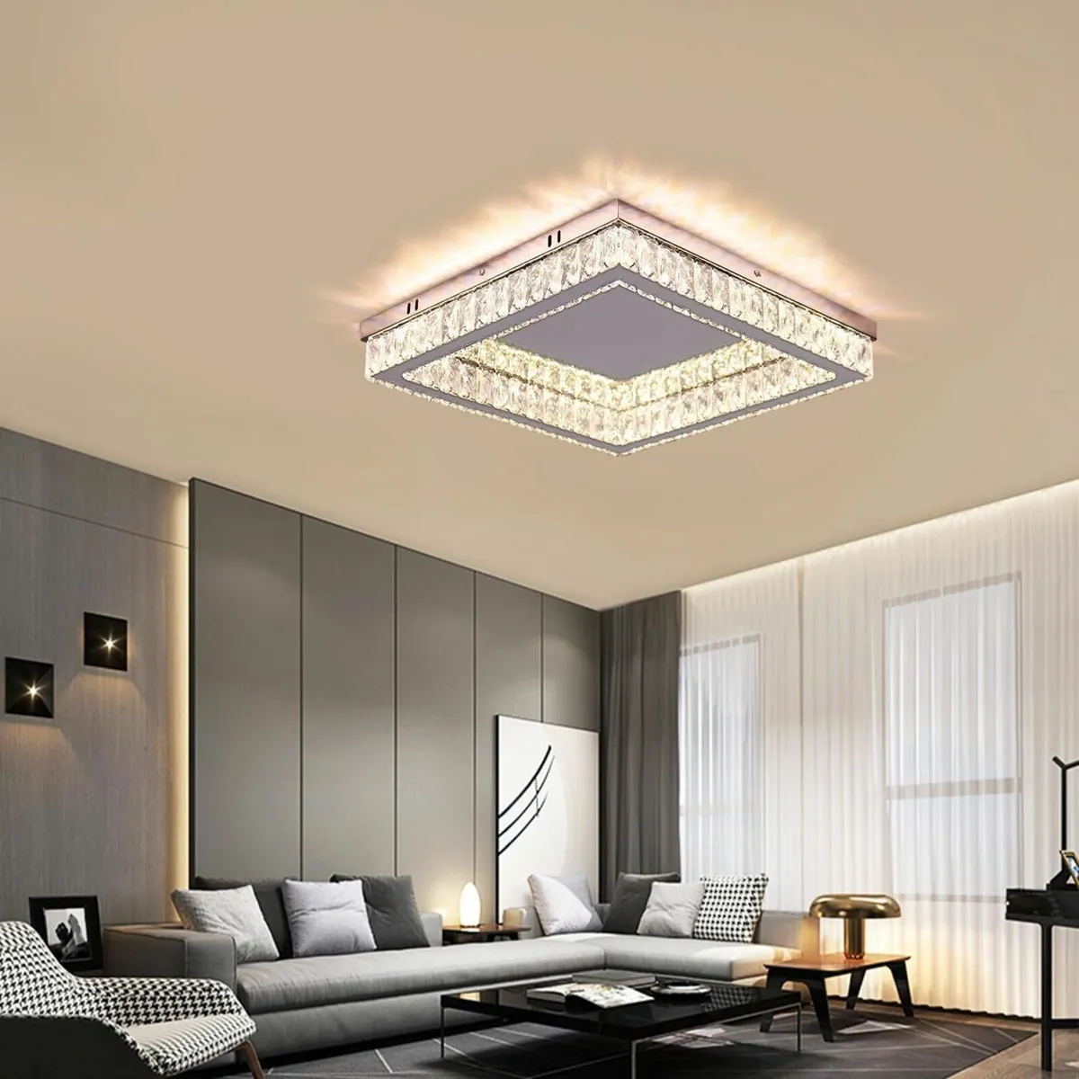 Dimmable 17.7 inch Square Crystal LED Ceiling - Image 2