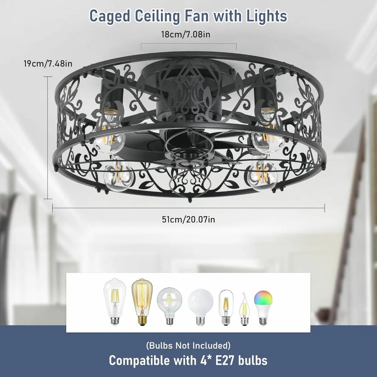 Caged Ceiling Fan with Lights Industrial Style - Image 3