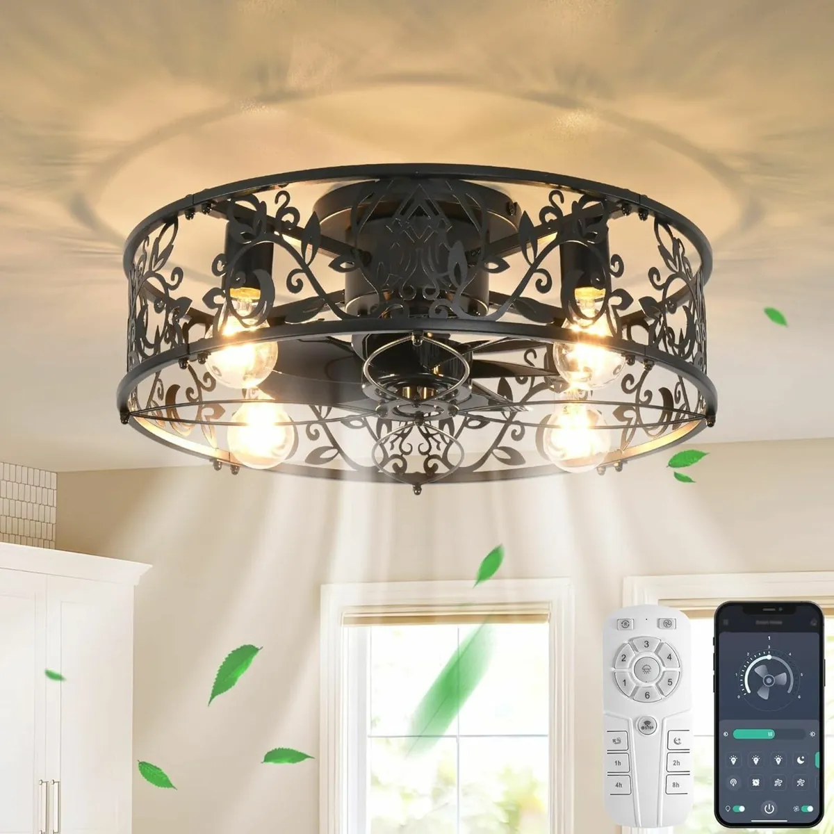 Caged Ceiling Fan with Lights Industrial Style - Image 1