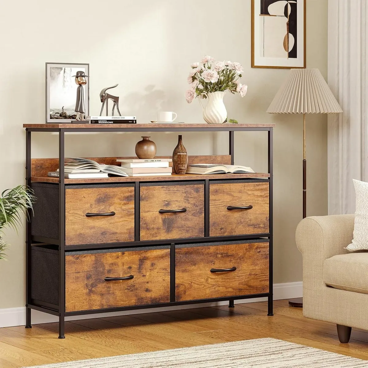 Chest of Drawers 5 Dresser with TV Stand Metal - Image 1