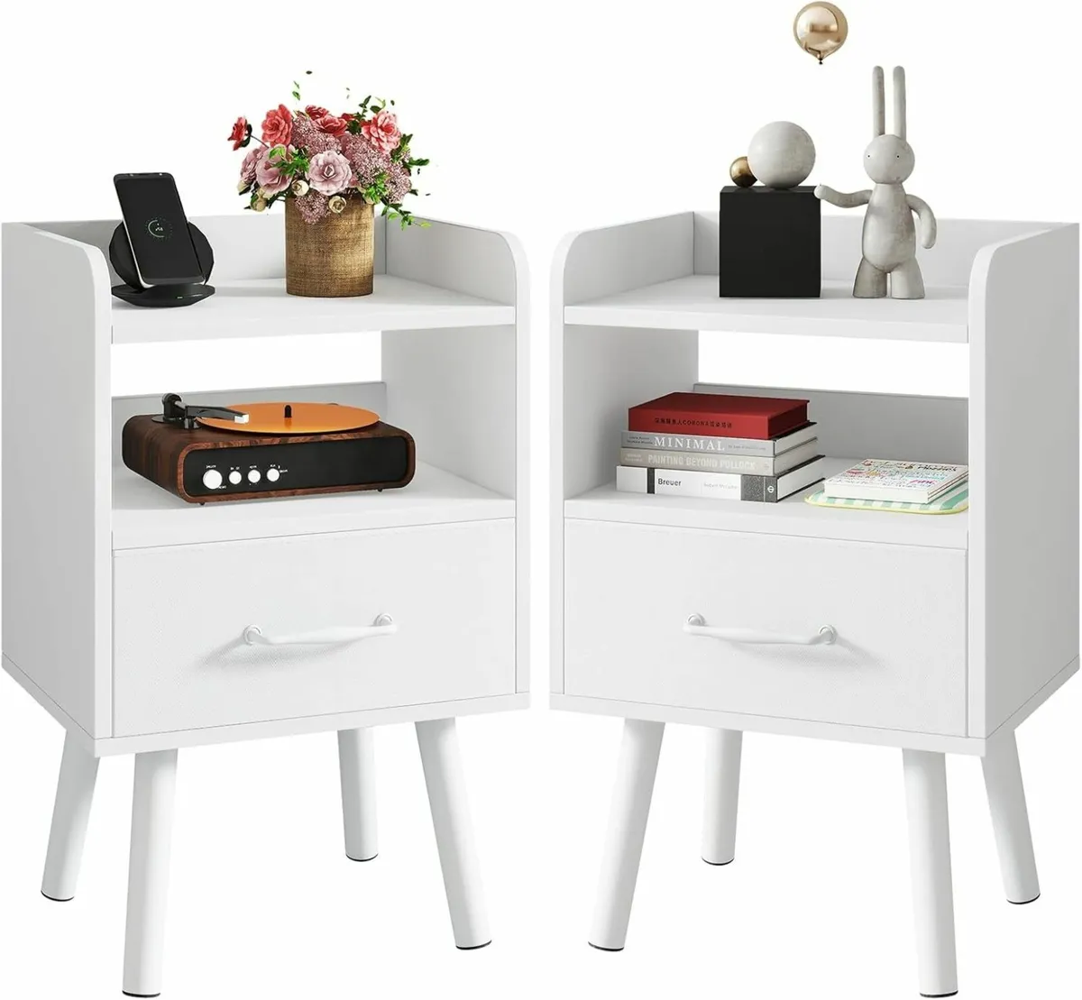 Bedside Table Set of 2 Nightstand Side Wooden - Image 1