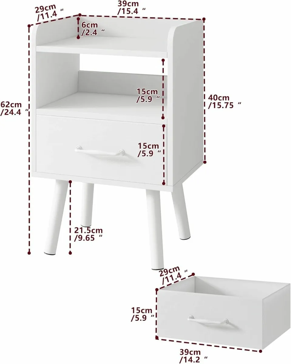 Bedside Table Set of 2 Nightstand Side Wooden - Image 3
