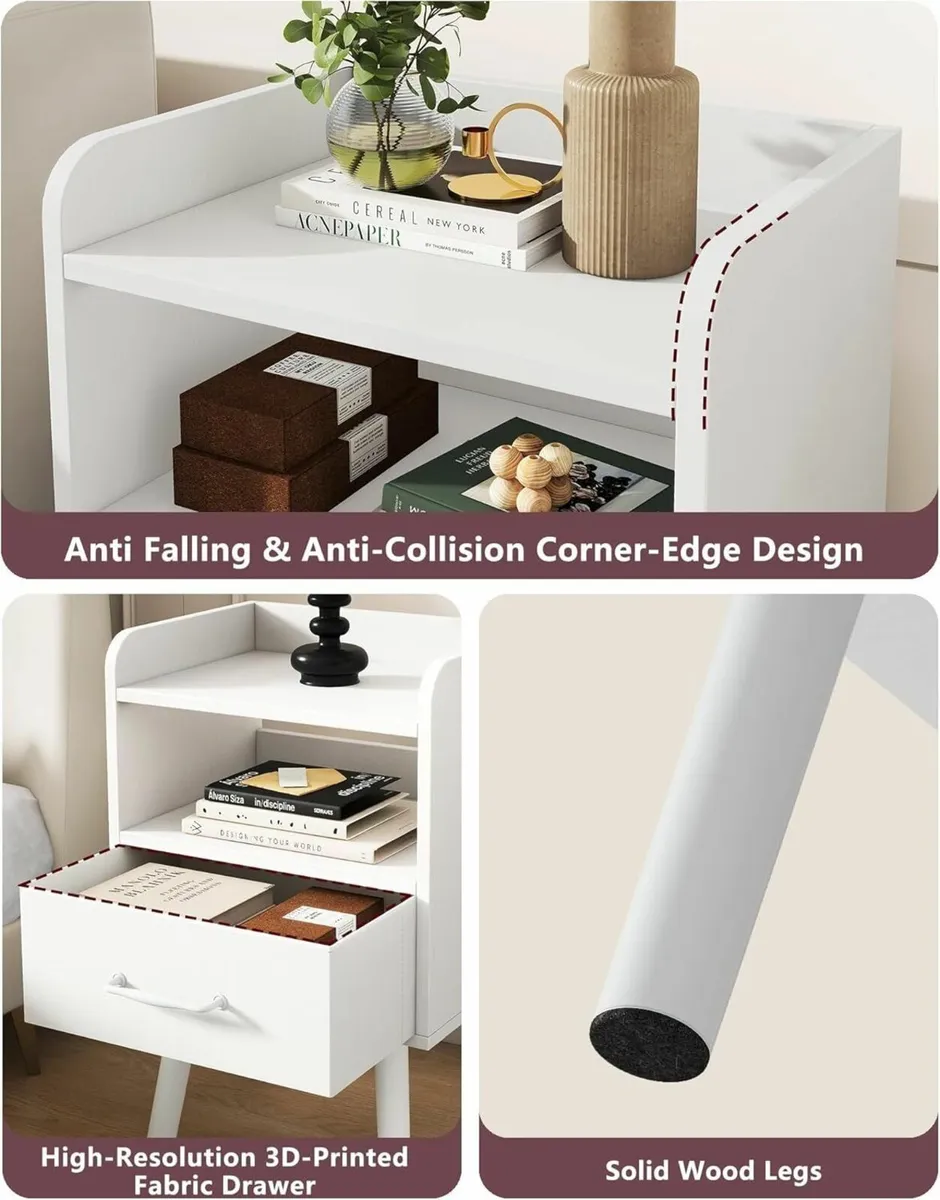 Bedside Table Set of 2 Nightstand Side Wooden - Image 4