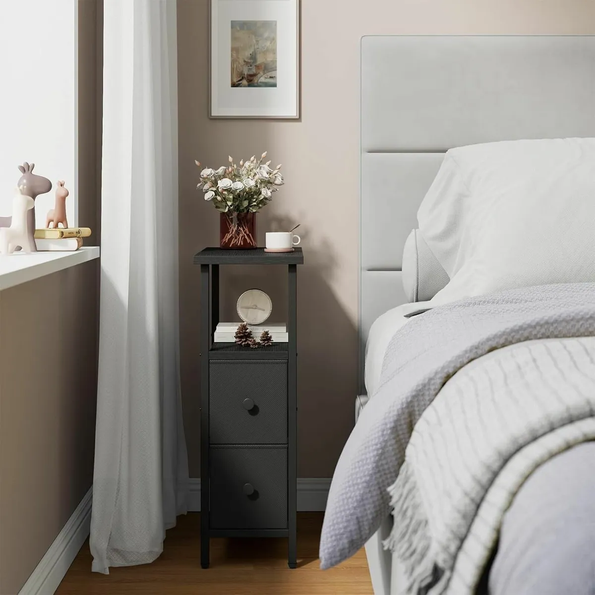 Narrow Side Table Set of 2 Slim Bedside with - Image 4