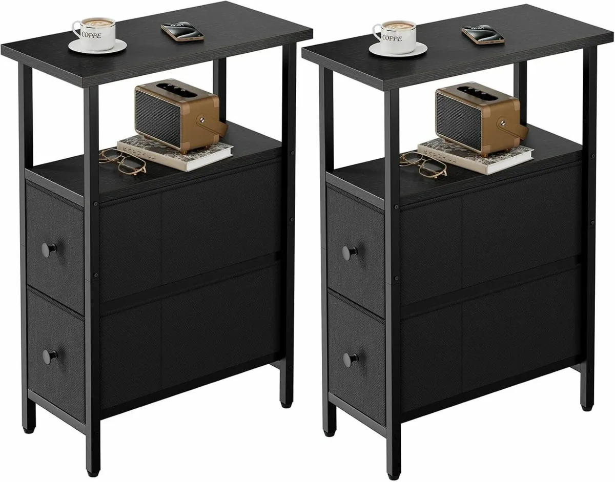 Narrow Side Table Set of 2 Slim Bedside with - Image 1