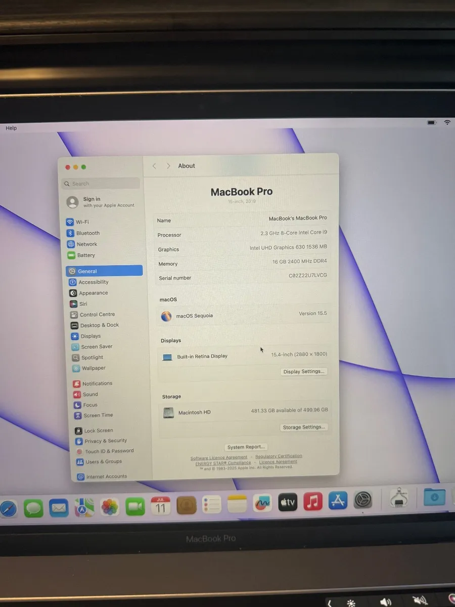 MacBook PRo 15 2019 i9/16GB/512SSD/271c - Image 3