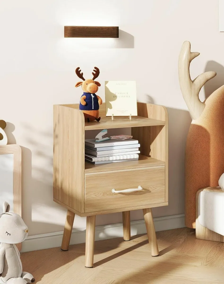 Bedside Table Set of 2 Nightstand Side Wooden - Image 2