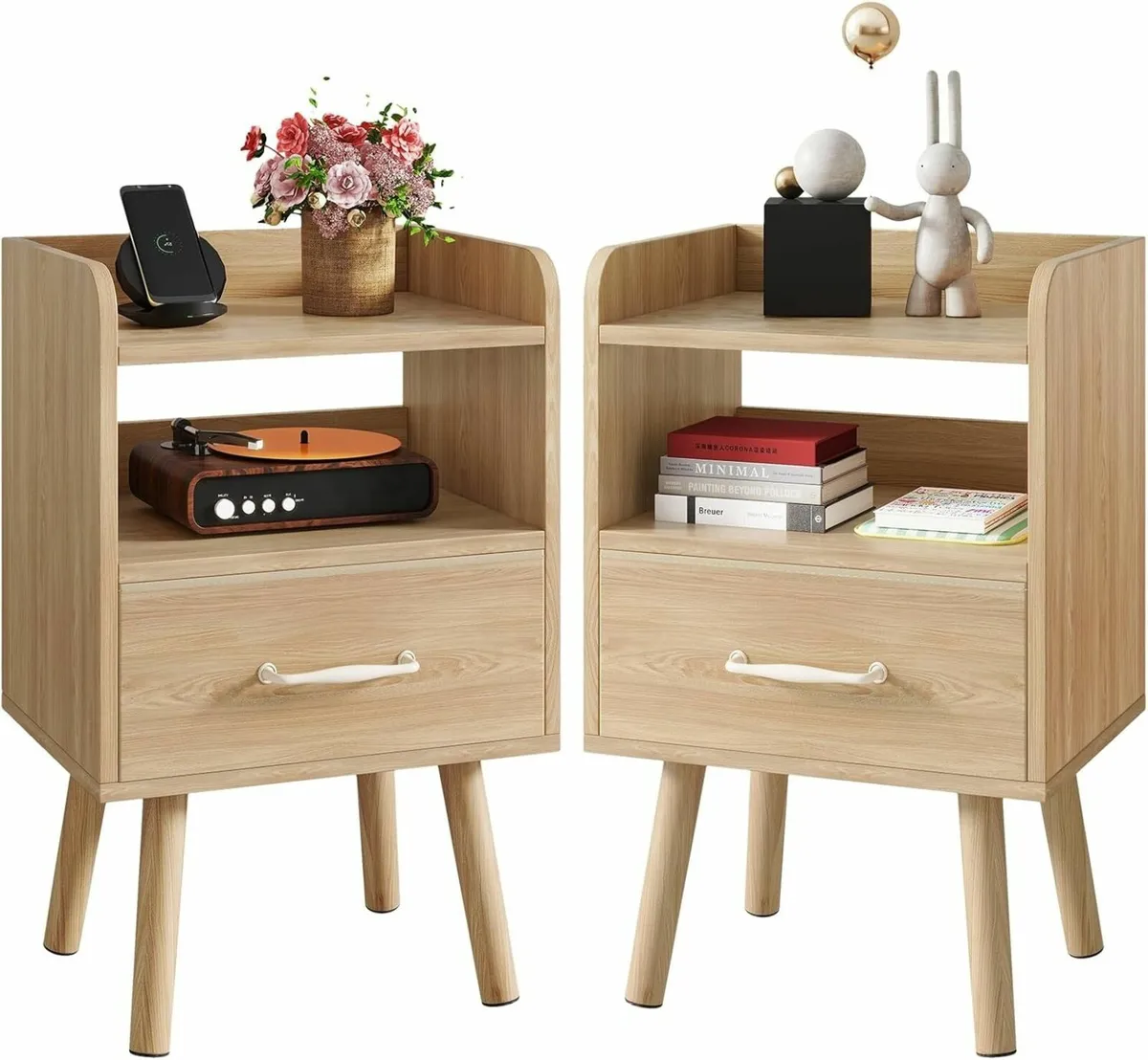 Bedside Table Set of 2 Nightstand Side Wooden - Image 1