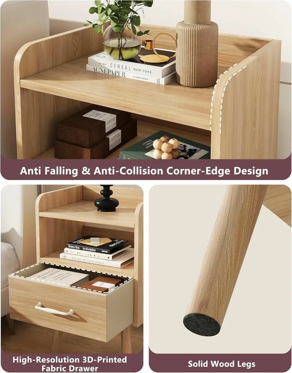 Bedside Table Set of 2 Nightstand Side Wooden - Image 4