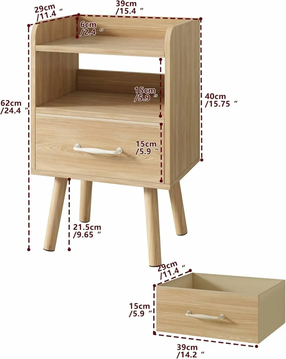 Bedside Table Set of 2 Nightstand Side Wooden - Image 3