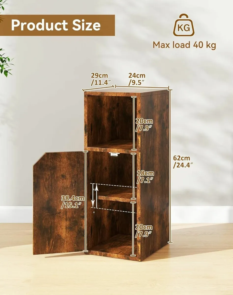 Narrow Bedside Table Set of 2 Slim Side with Open - Image 3