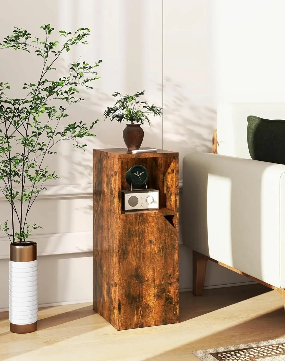 Narrow Bedside Table Set of 2 Slim Side with Open - Image 4