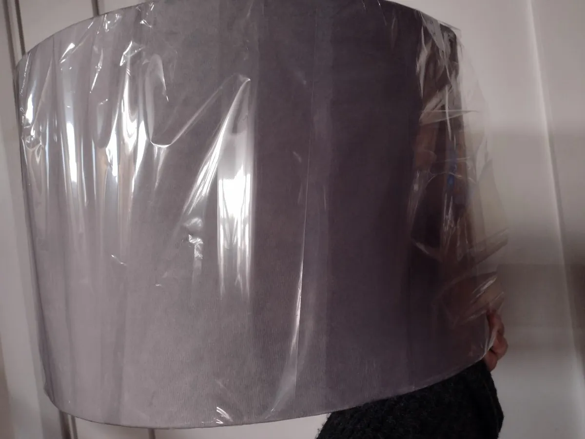 New large pale grey velvet lamp/ceiling shade - Image 2