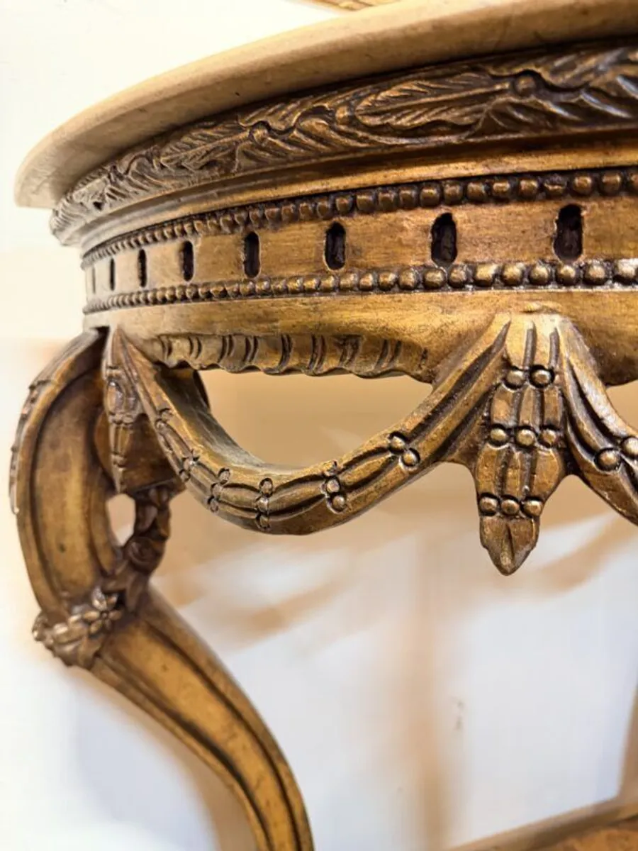 20th Century Giltwood Demilune Console Table with Shaped Marble Top - Image 3