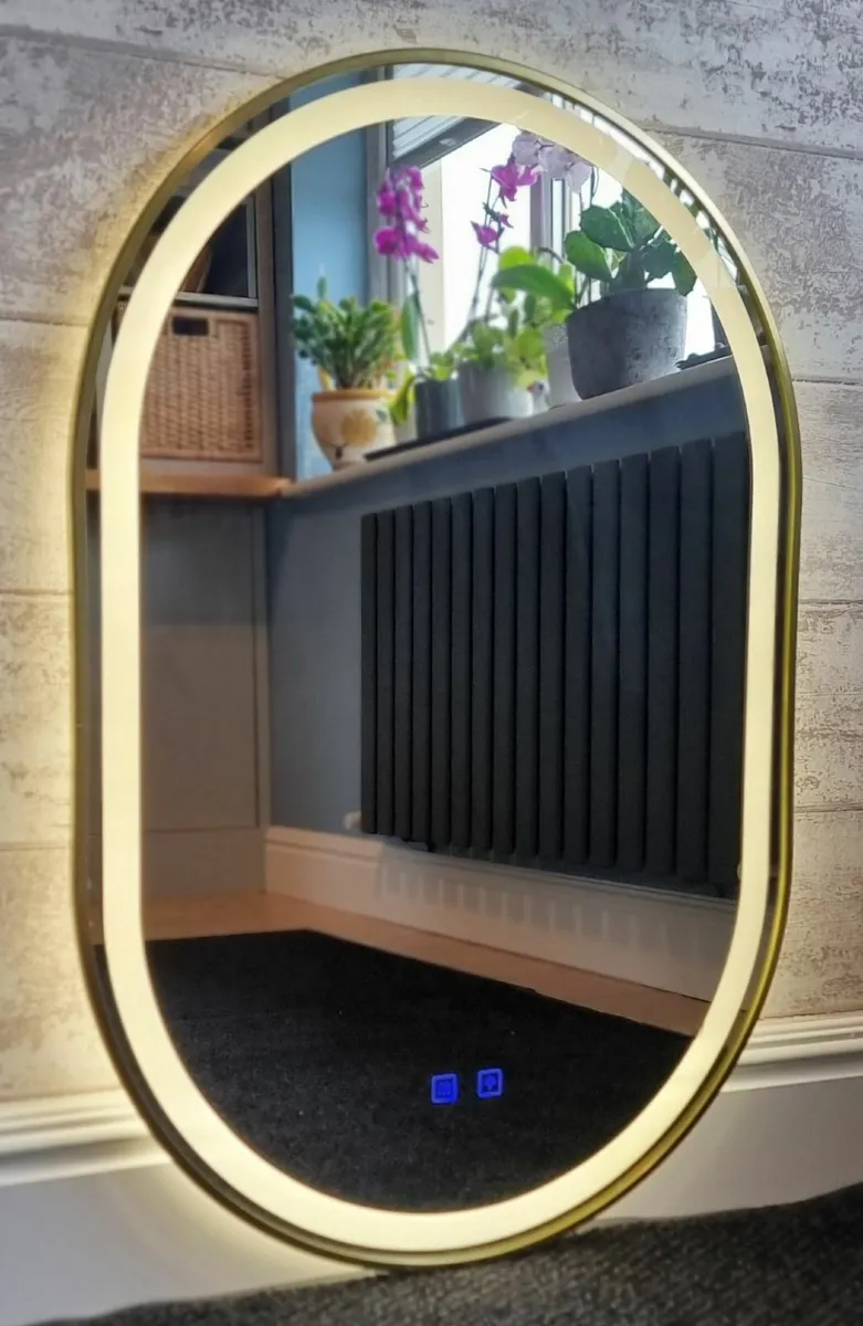 LED Bathroom Mirror 60x90cm Gold Frame Antifog - Image 1