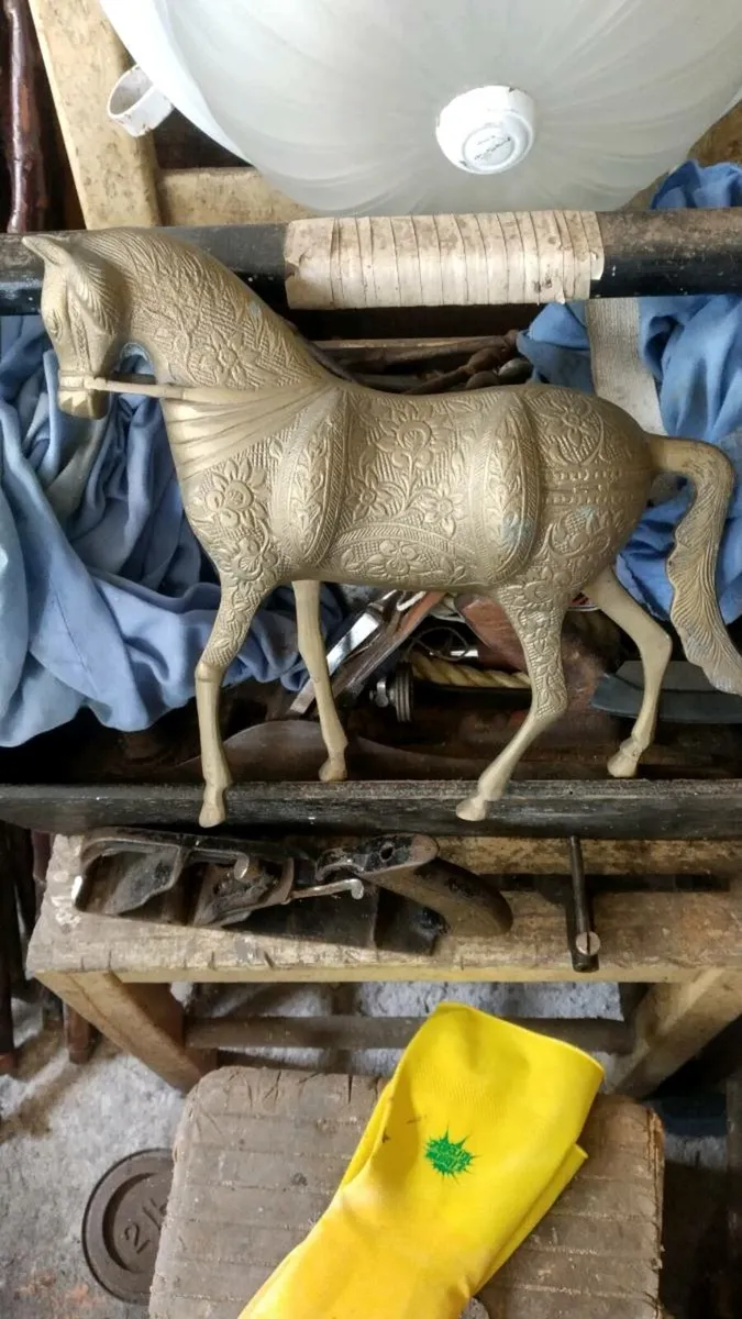 Large vintage ornate brass horse