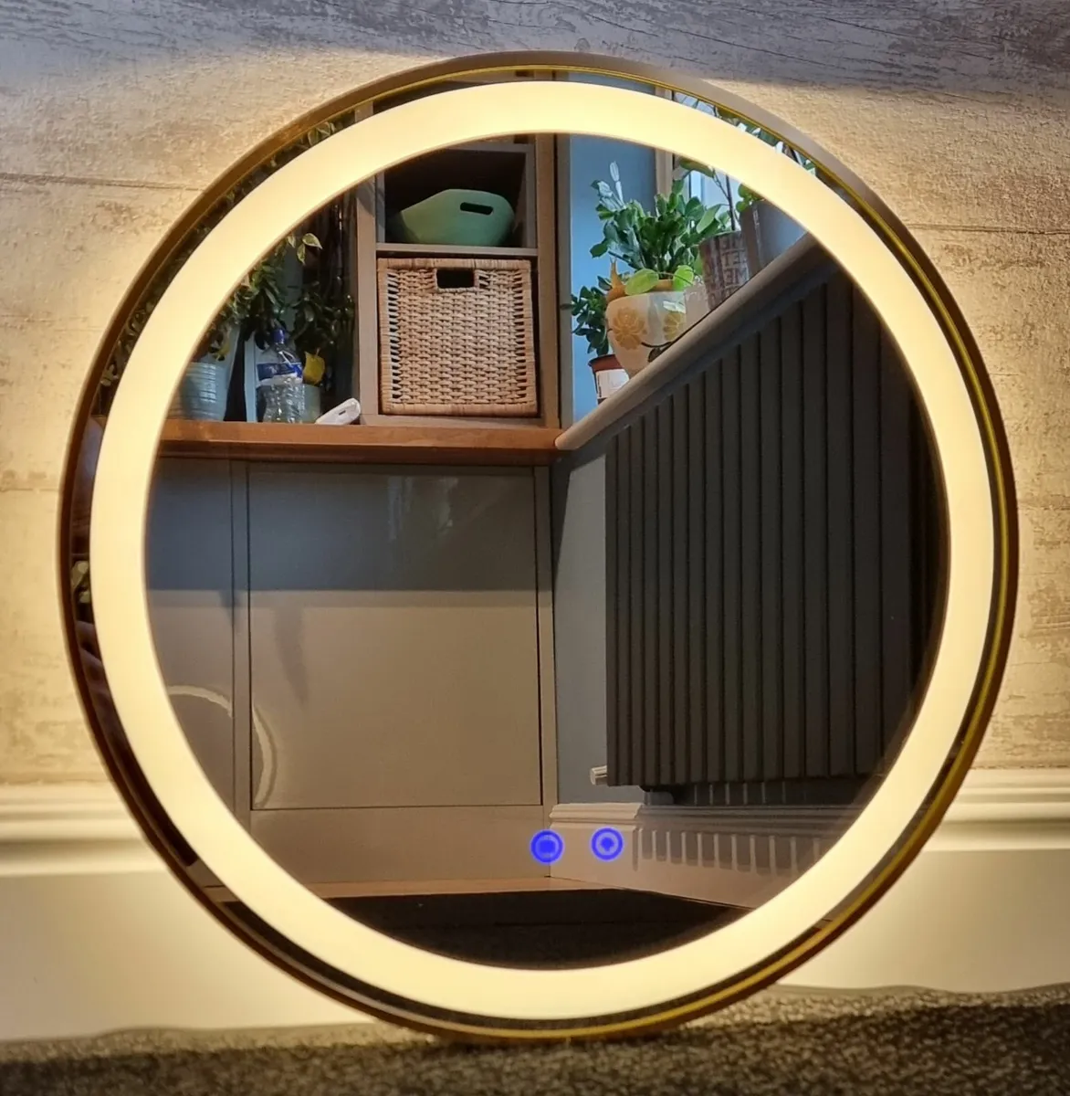 LED Bathroom Mirror 60cm Round Gold Frame - Image 1