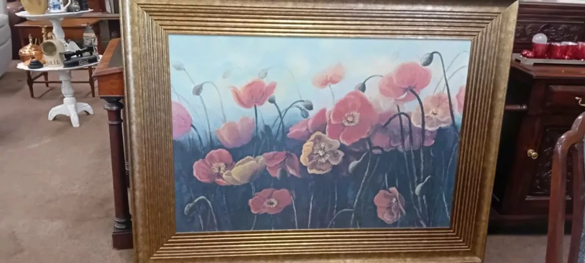 Very Large Gilt Framed Poppy Print - Image 1