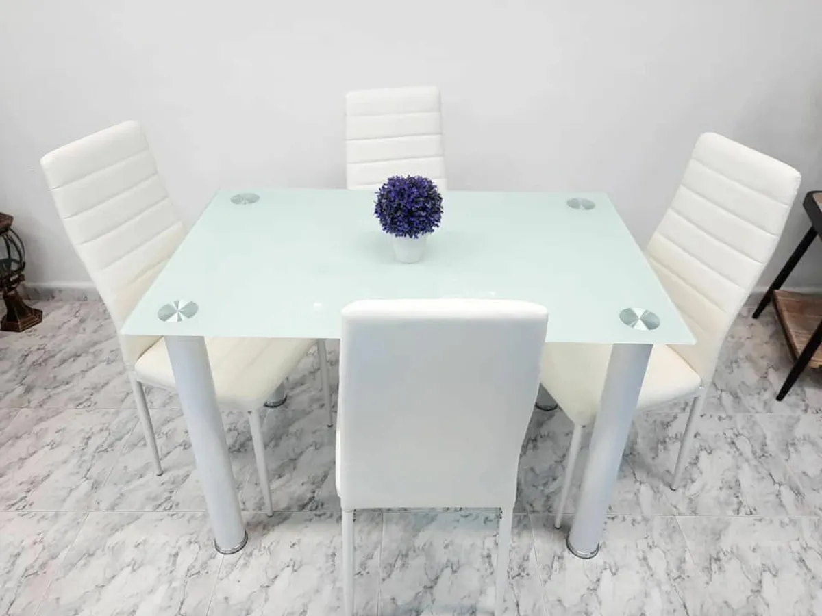 Compact Glass Dining Table Set Seats 4, White - Image 2