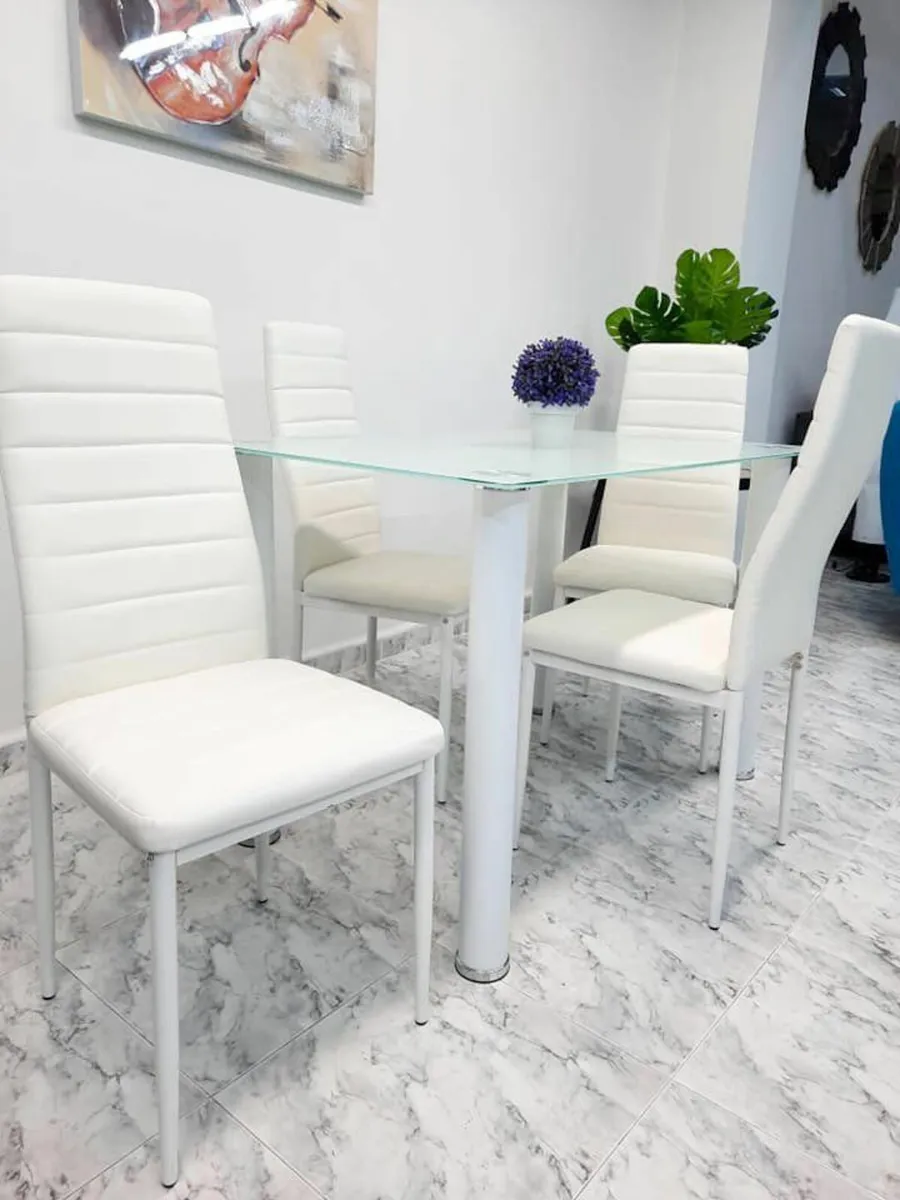 Compact Glass Dining Table Set Seats 4, White - Image 3