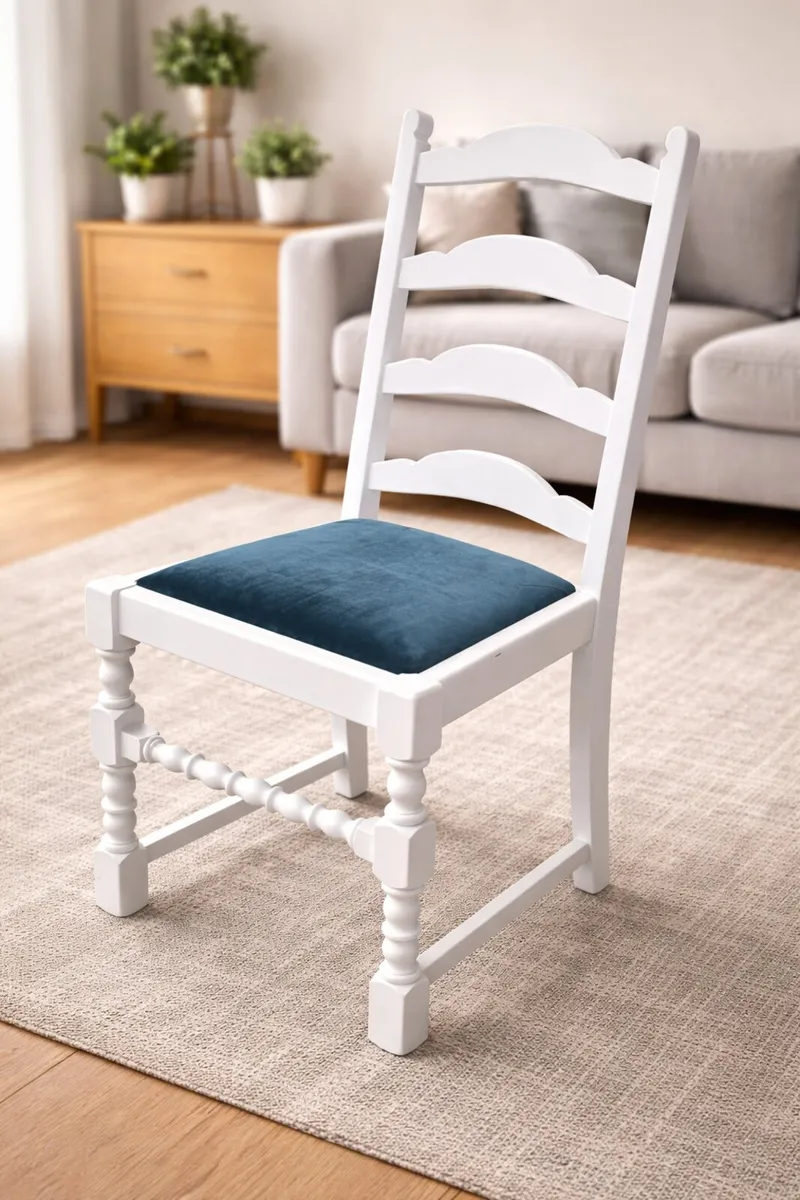 4 Wooden Chairs Hand-Painted and HandUpholstered - Image 1