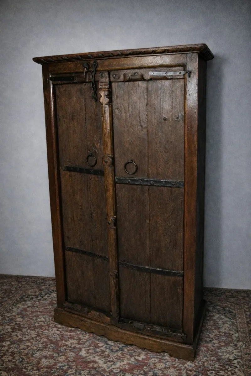 Antique Indonesian Solid Wood Cabinet Hand Carved - Image 1