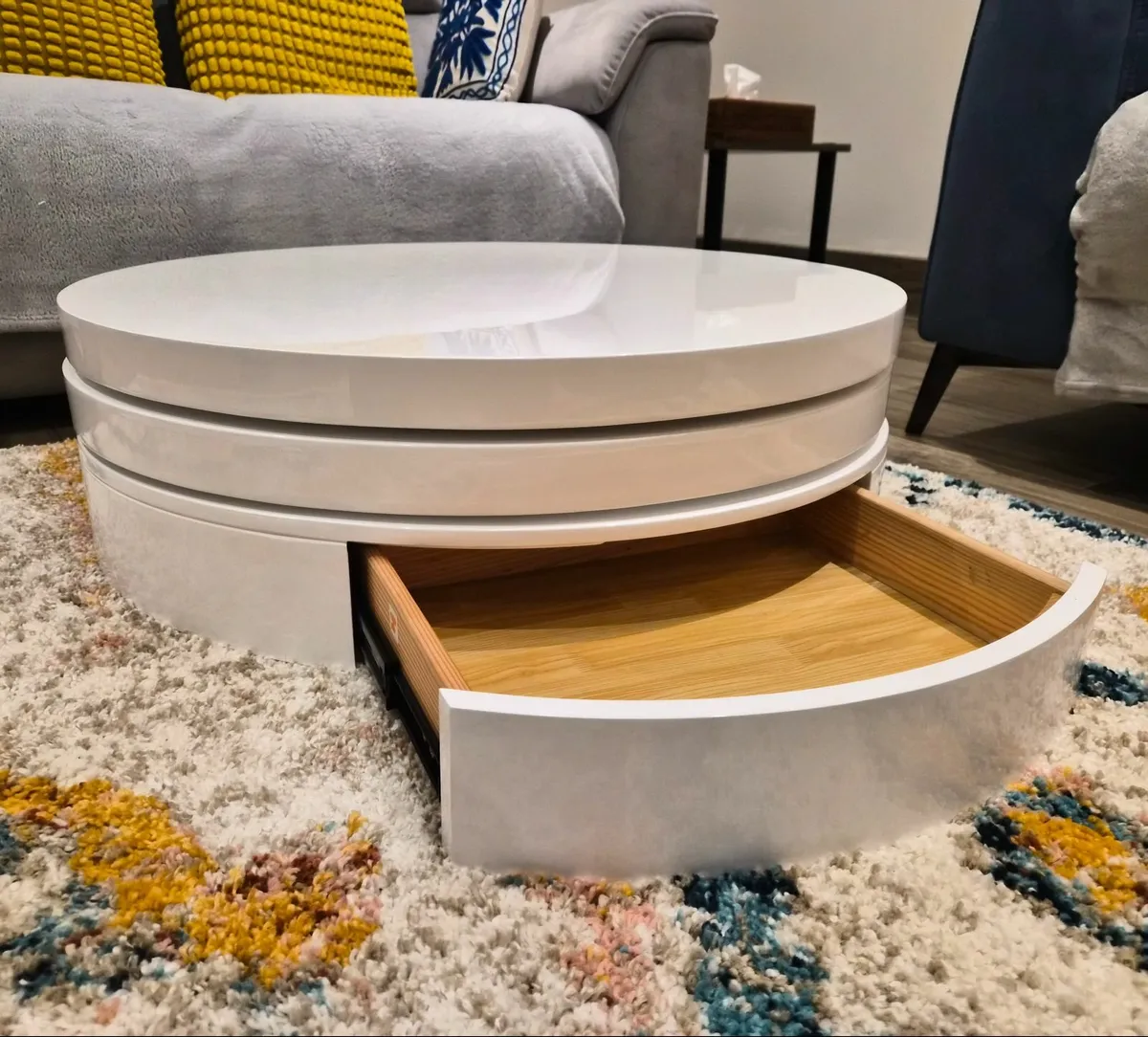 Gloss White 360 Rotational Coffee Table for Living - Image 3