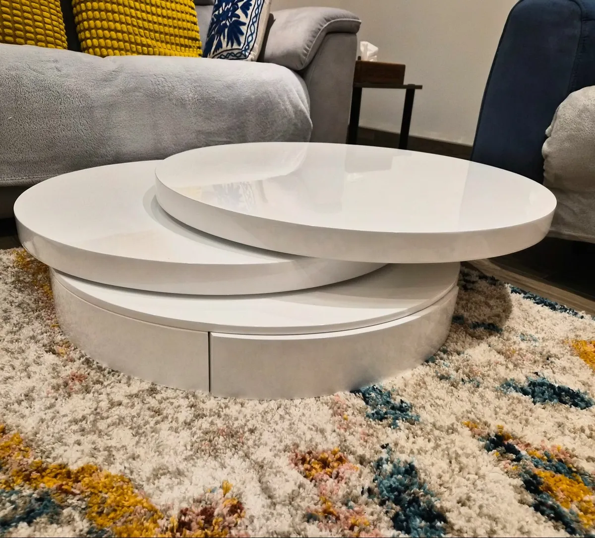 Gloss White 360 Rotational Coffee Table for Living - Image 2