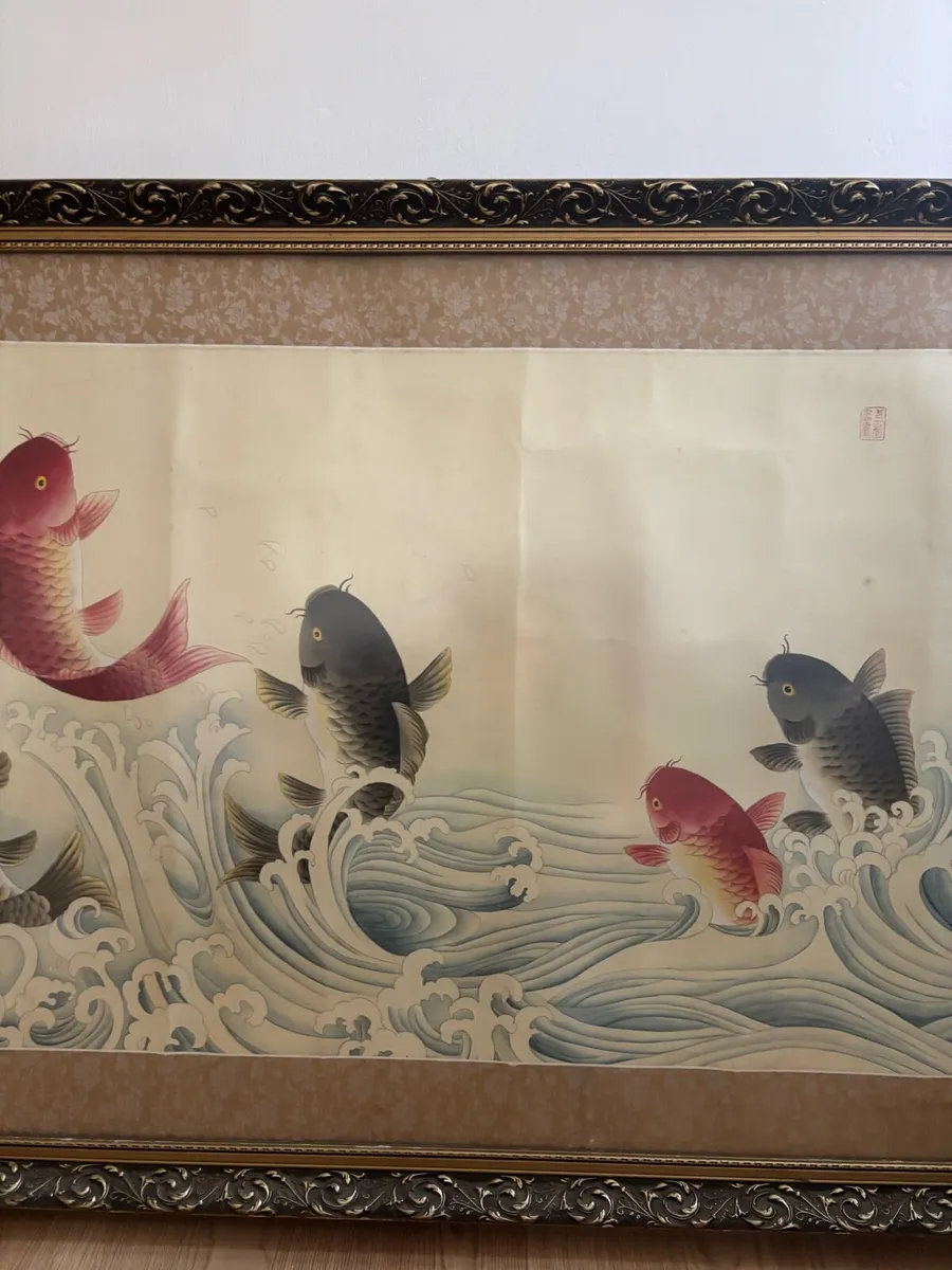 Very Large Vintage Carp Painting On Silk - Image 3