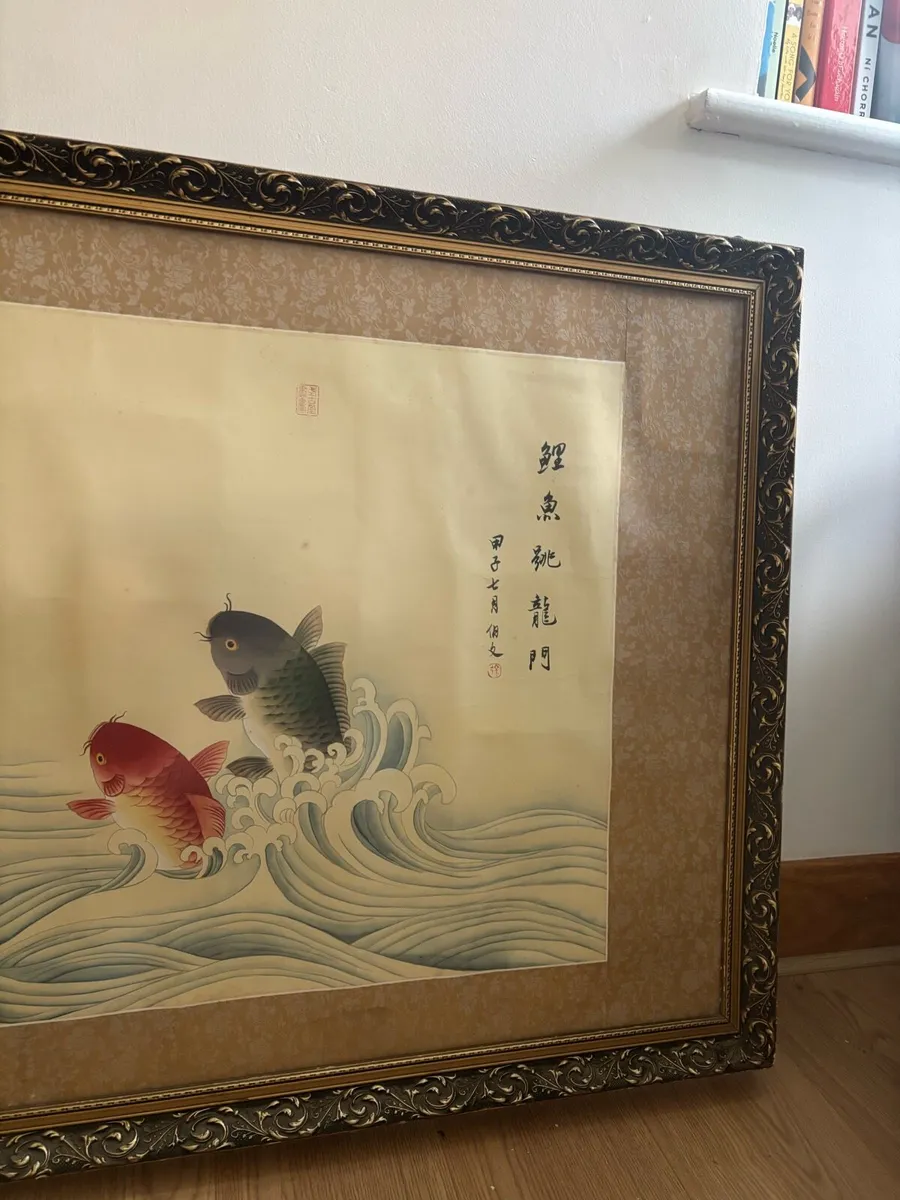 Very Large Vintage Carp Painting On Silk - Image 4
