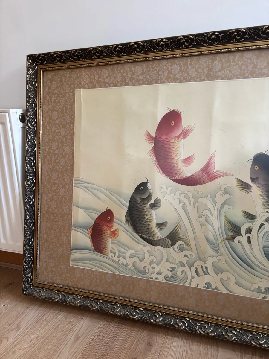 Very Large Vintage Carp Painting On Silk - Image 2