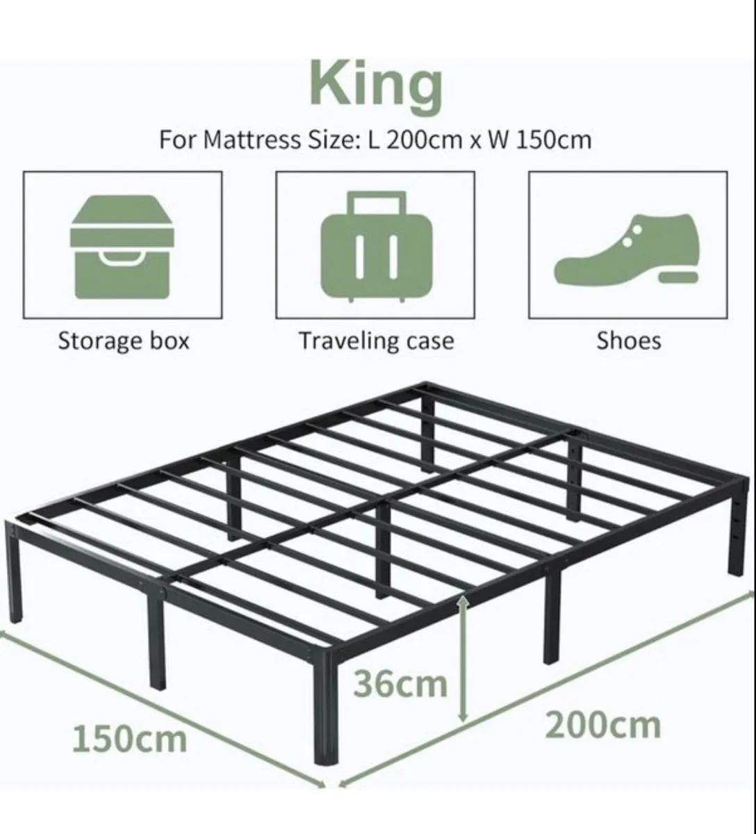 King Size Bed Frame 5ft, Heavy Duty Metal - Image 2