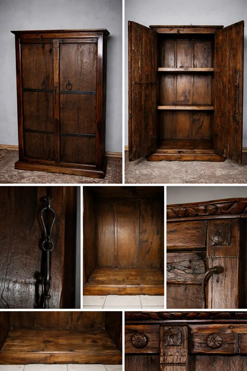 Antique Indonesian Solid Wood Cabinet Hand Carved - Image 2