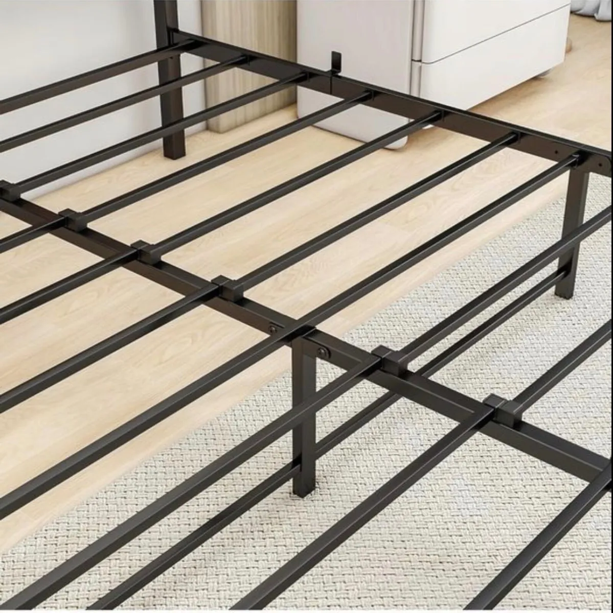 King Size Bed Frame Wood Headboard,Metal - Image 2