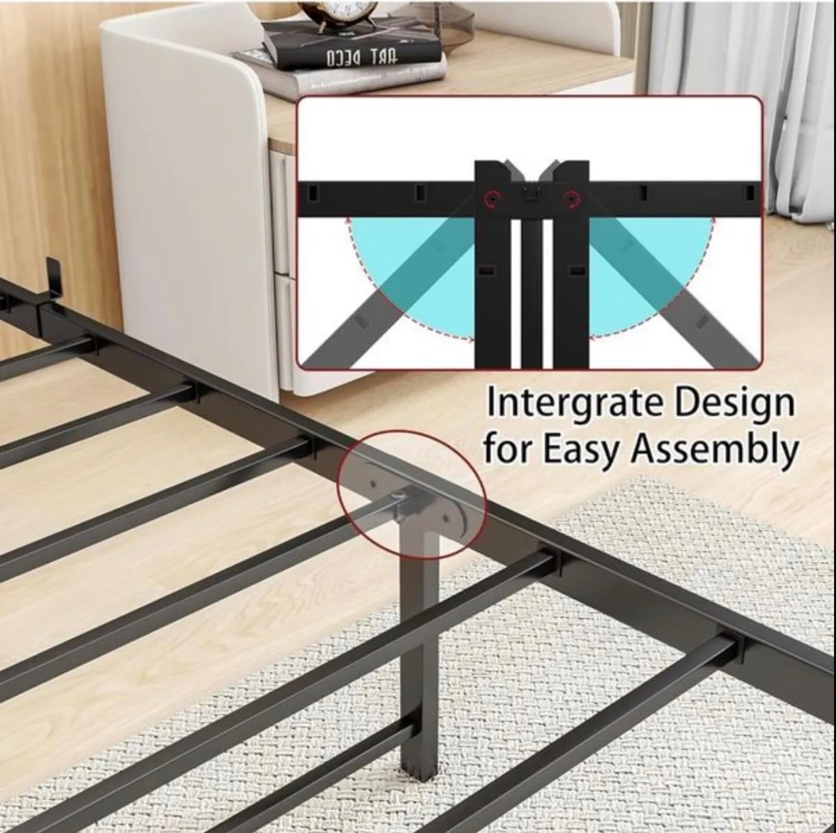 King Size Bed Frame Wood Headboard,Metal - Image 3