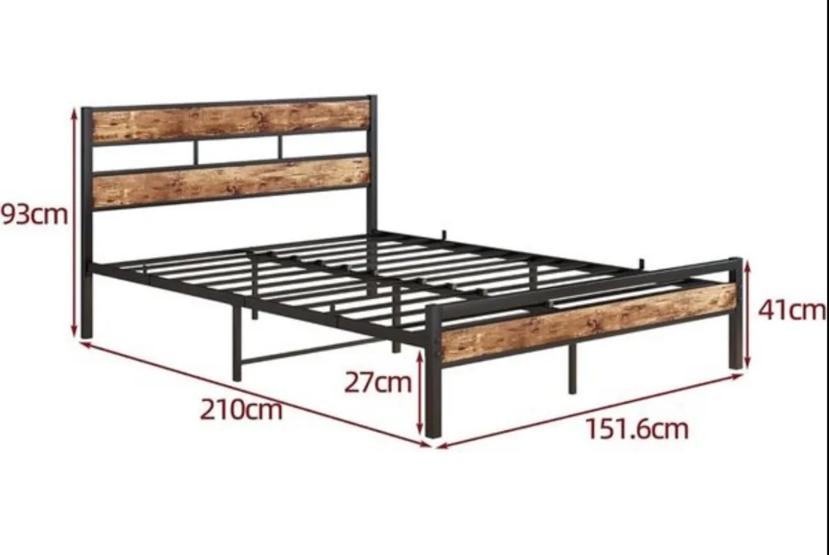 King Size Bed Frame Wood Headboard,Metal - Image 4