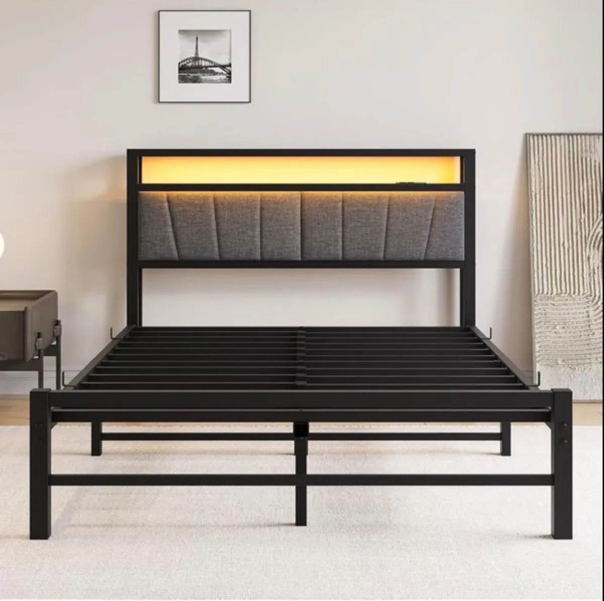 King Size Bed Frame with Storage and LED Lights - Image 4