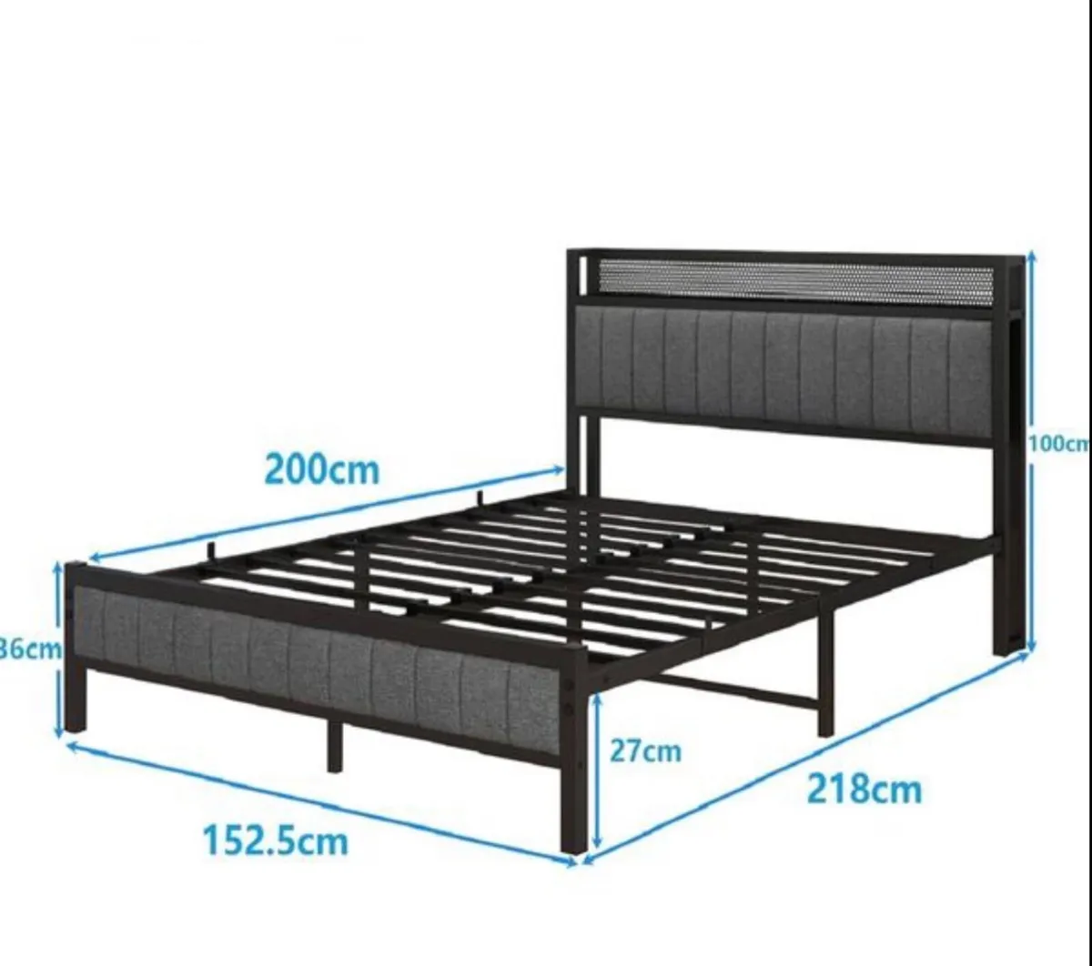King Size Bed Frame with Storage and Headboard She - Image 2