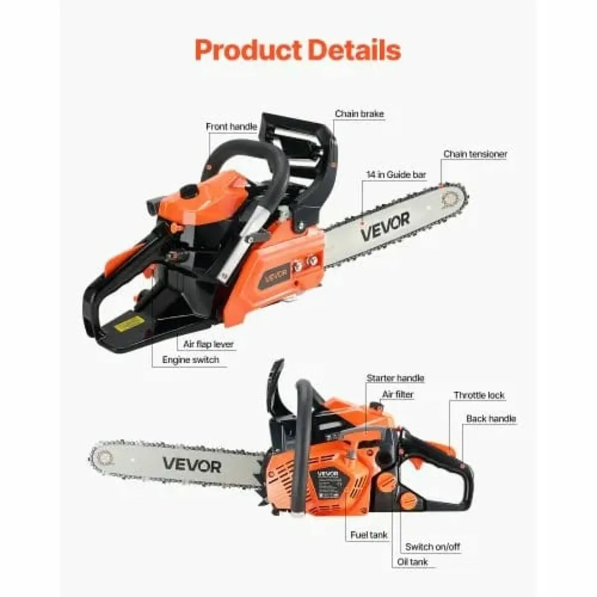 40 cc Gas Chainsaw, 14 inch Gas Powered Chainsaw, - Image 3