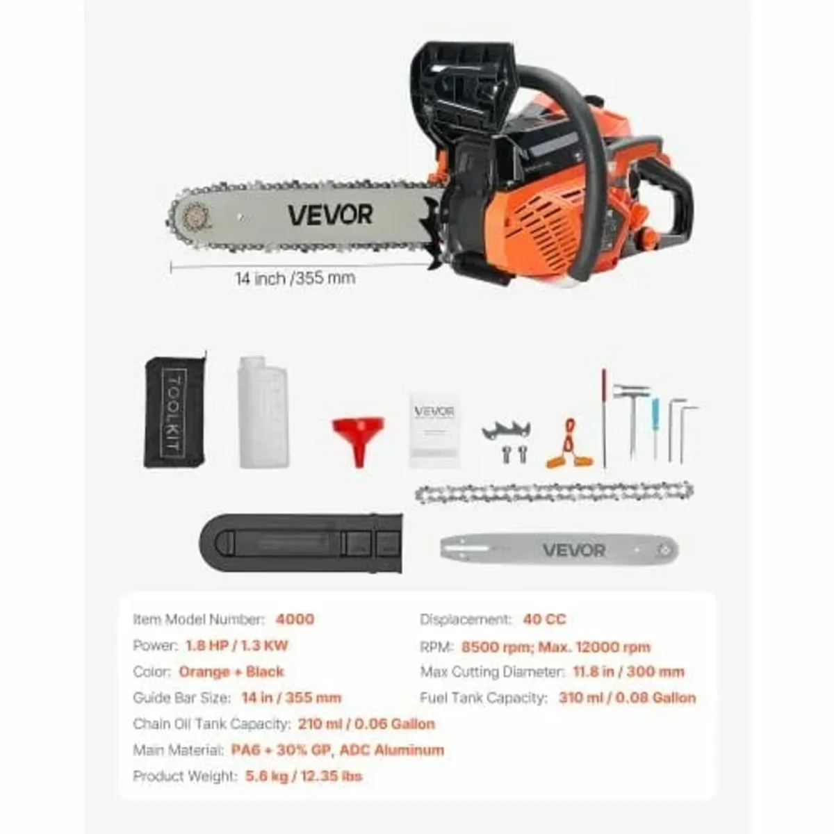 40 cc Gas Chainsaw, 14 inch Gas Powered Chainsaw, - Image 4