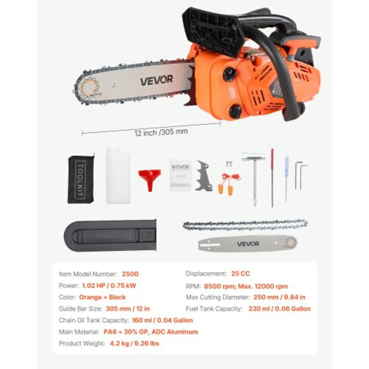25 cc Gas Chainsaw, 12 inch Gas Powered Chainsaw, - Image 4
