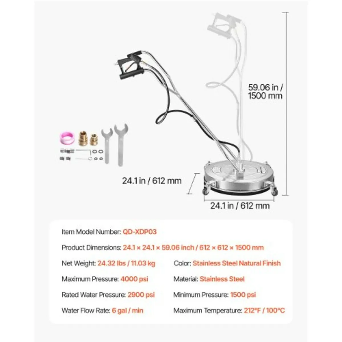 24" Pressure Washer Surface Cleaner, Stainless Ste - Image 4