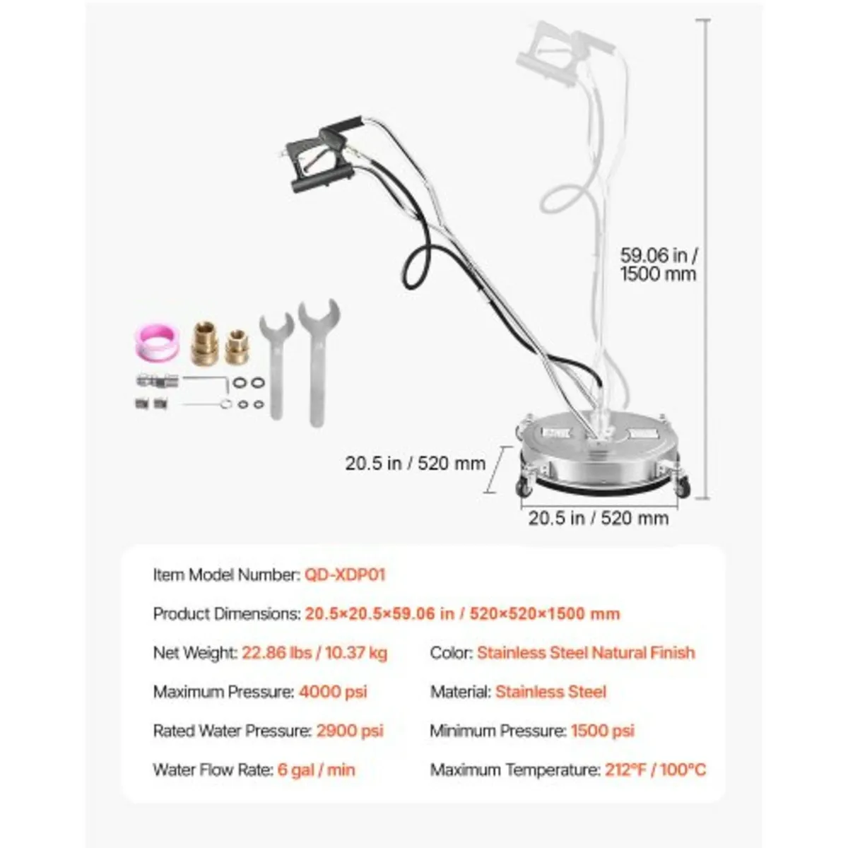 20" Pressure Washer Surface Cleaner, Stainless Ste - Image 3