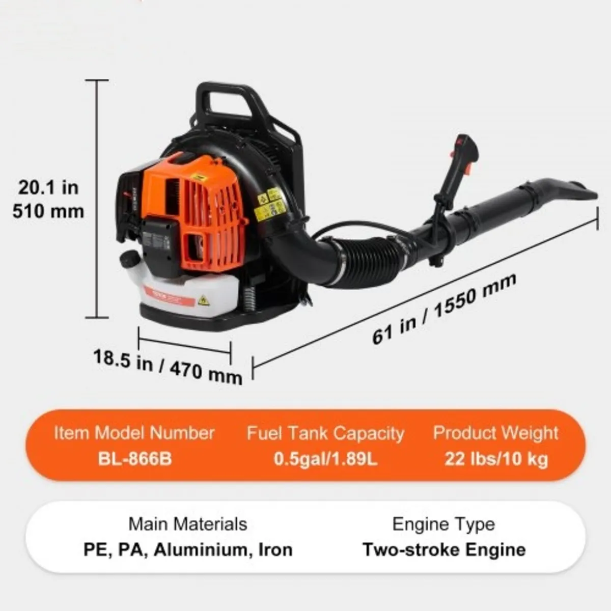 Backpack Leaf Blower, 63CC 2-Cycle Gas Leaf Blower - Image 4