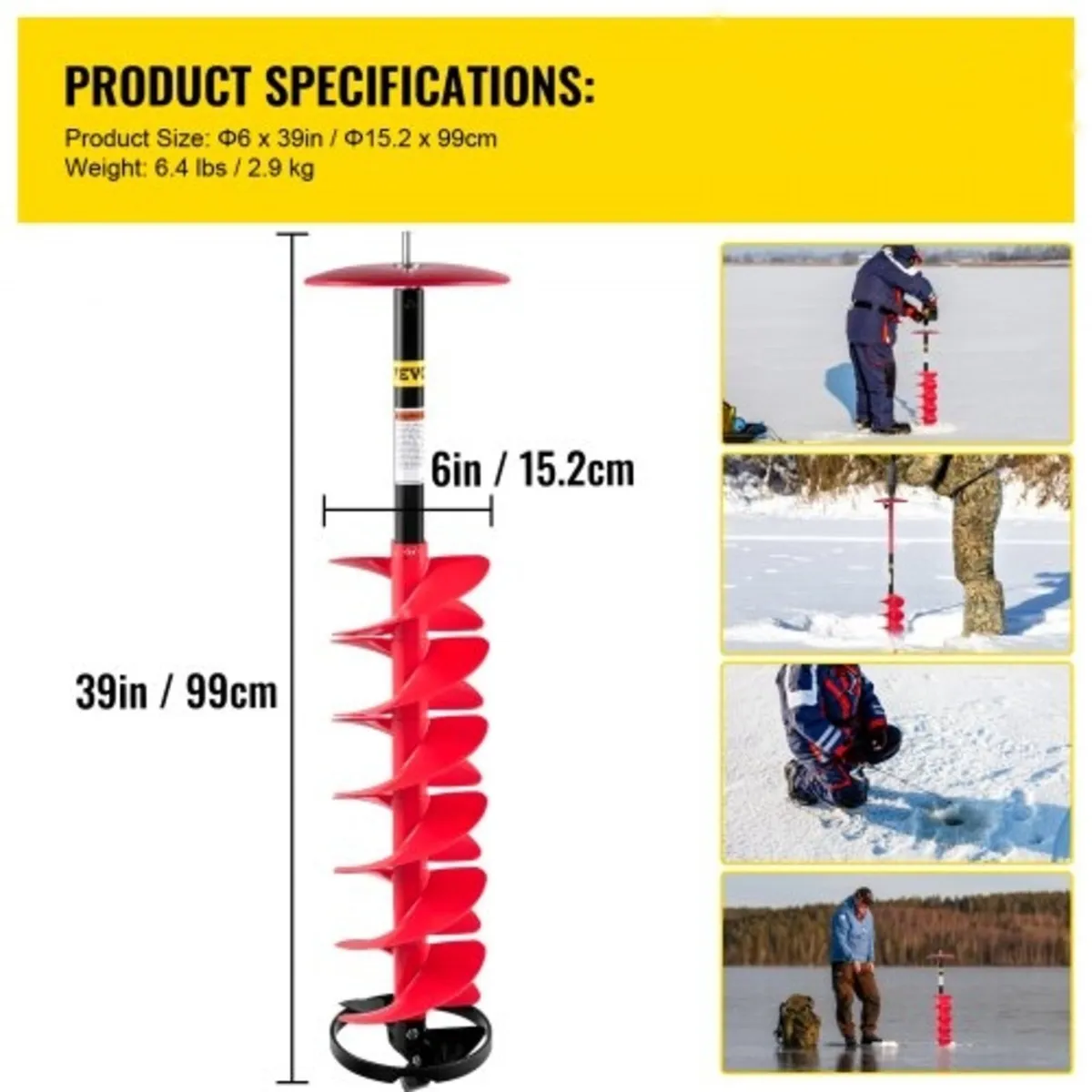 Ice Drill Auger, 6" Diameter Nylon Ice Auger, 39\ - Image 4