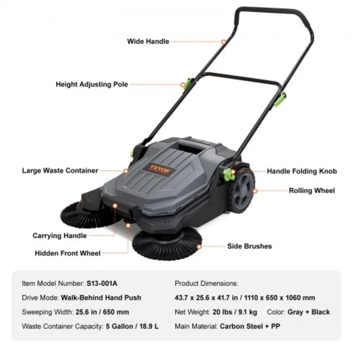 Walk-behind Hand Push Floor Sweeper, 65 cm Sweepin - Image 4