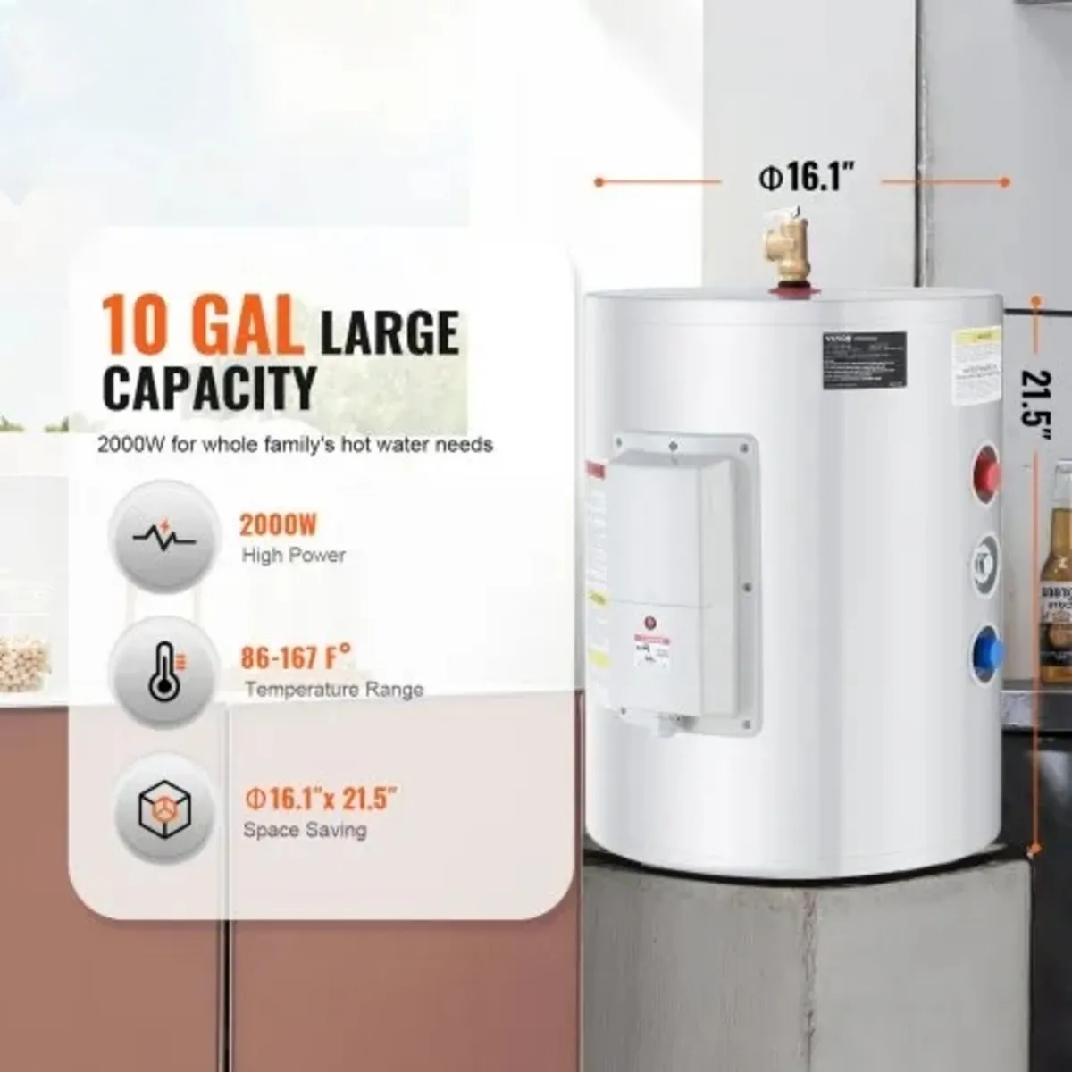 Electric Water Heater, 10 Gallon Tank Instant Hot - Image 2