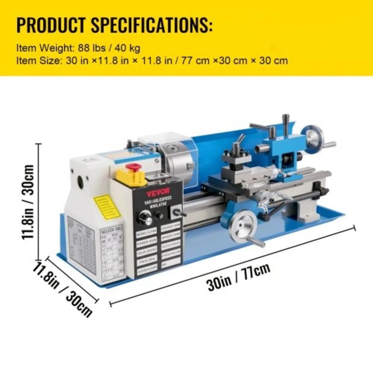 Mini Metal Lathe, 17.8 cm x 35.6 cm Benchtop Metal - Image 3